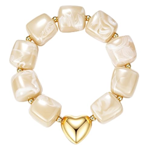 Turandoss Beaded Bracelet for Women, 14K Gold Plated Heart Bracelet - image 1