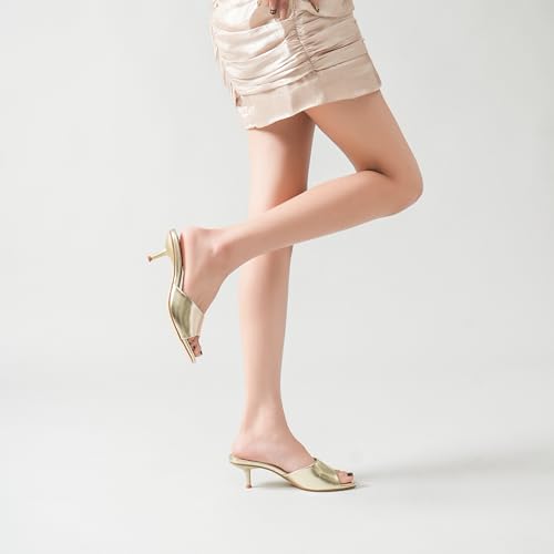 Image of LULLASONG Women's Kitten Heels Sandals Low Heels Slip On Slides 2 Inch Heeled Square Open Toe Sandals for Women