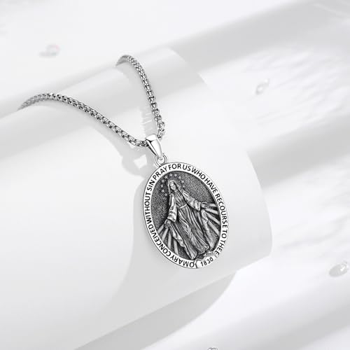 INFUSEU Sterling Silver Virgin Mary Our Lady of Guadalupe Necklace for Women Men Miraculous Medal Jewelry2