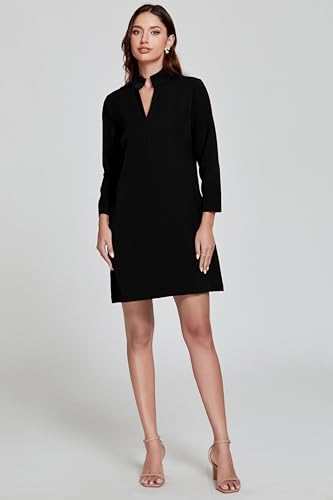 Womens Shift Dress V Neck 3/4 Sleeve Work Dress Retro Elegant Formal Mini Dresses with Pockets4