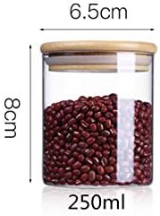 Glass Jars With Bamboo Cover Mini Coffee Sugar Tea Canister Cereal Dispenser Bottle Glass Jars Sealed Storage Tank,8X6.5Cm 250Ml