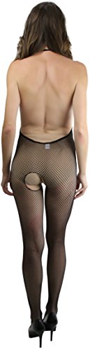 Image of ToBeInStyle Women's Bodystocking Crotchless Peek-A-Boo Fishnet Lace Bodysuit