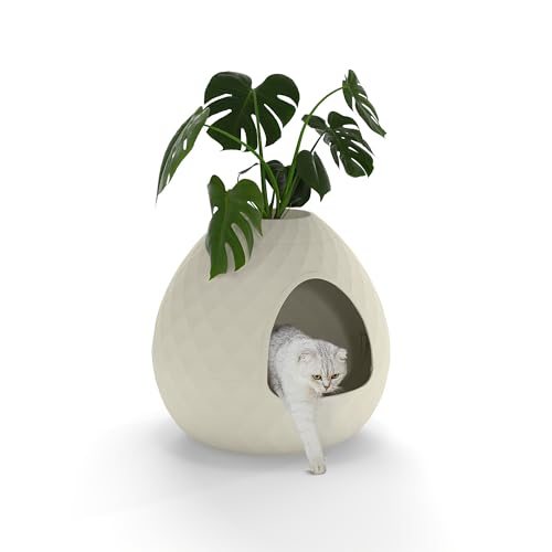 DRATO Cat Litter Box Enclosure Hidden Litter Box Furniture with Removable Planter Top Vented Easy to Clean Multi-Functional for Living Room Indoor, White