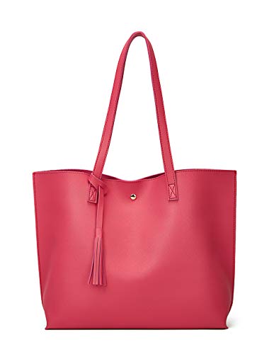 Dreubea Bolsa de ombro feminina de couro sintético macio, bolsa de mão de grande capacidade com borl