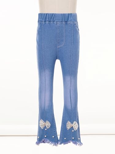 easyforever Kids Girls Raw Hem Flare Bell Bottom Jeans Denim Pants Washed Distressed Denim Trousers with Pockets3