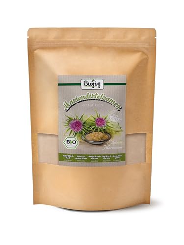 Biojoy Semillas de cardo mariano BIO molidas (1 kg), Harina de cardo mariano, natural (Silybum marianum)