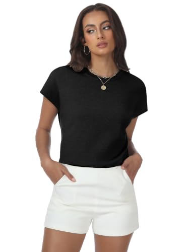 Image of Womens Tops Summer Sweaters Short Sleeve Shirts Dressy Casual Basic Casual Cap Sleeve Tops Beach Vacation Clothes