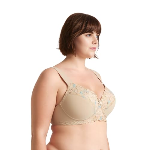 Image of Curve Muse Plus Size Minimizer Unlined Wireless Bra with Lace Embroidery-3Pack