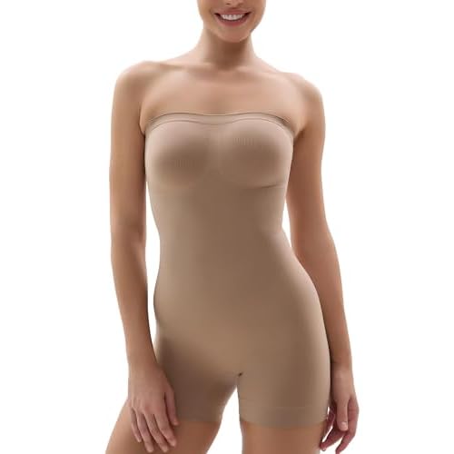 SHAPERX Strapless Bodysuit Shapewear for Women Tummy Control Seamless Body Shaper with Removable Straps