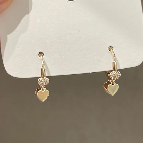 LOVECOM 925 Sterling Silver Heart Dangle Earrings for Women 14K Gold Plated Dainty CZ Love Hearts Charm Huggie Hoop Earrings to Daughter Birthday Christmas Wedding Jewelry Gifts 6