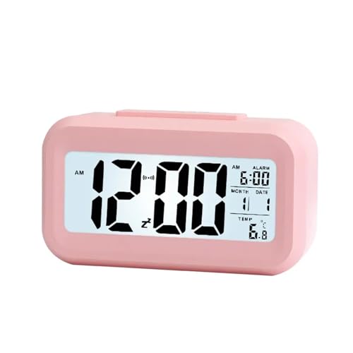 デジタル目覚まし時計、 デジタル目覚まし時計 サウンドコントロール バックライト付き 12/24時間 マルチカラー(Pink)