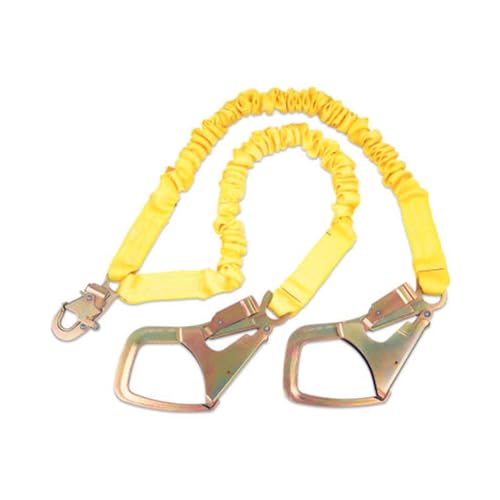 Image of 3M DBI-SALA ShockWave 2 Absorbing Lanyard, 6-Foot 100% Tie-Off, Elastic Web, Snap Hook Center, Saflok-Max Steel Rebar Hooks, Yellow