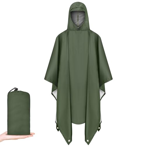 Vicloon Poncho de Lluvia Impermeable, Chubasquero con Capucha para Mujer Hombres, 3 en 1 Multifuncional Chubasquero Transpirable Ultrafino, Toldo Manta, Estera de Camping, Talla grande con Bolsa A