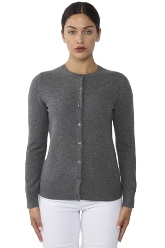 Image of JENNIE LIU Women's 100% Cashmere Button Front Long Sleeve Crewneck Cardigan Sweater