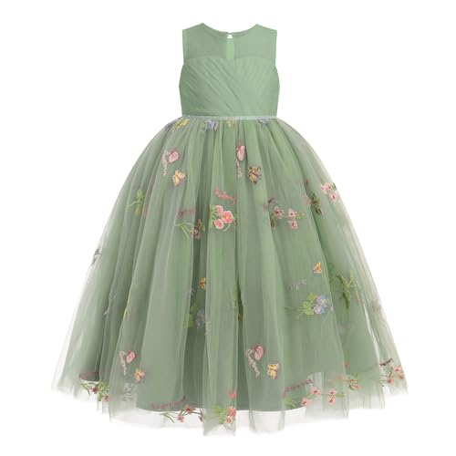 IBTOM CASTLE Kids Flower Girl Dress Embroidery Sleeveless Birthday Dress Lace Tulle Party Dress Bridesmaid Wedding