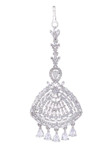 Yellow Chimes Classic AD/American Diamond Studded White Rhodium Plated Drop Crystal Design Maang Tikka for Women and Girls (B0CZ9KMGTB) Amazon Price History, Amazon Price Tracker