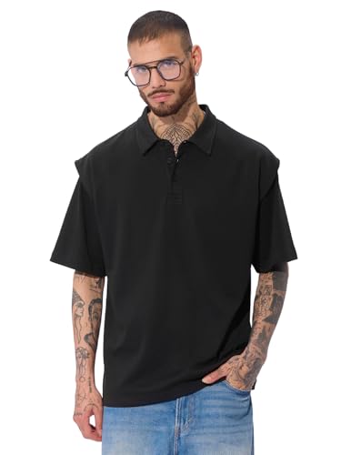 Image of The Souled Store Korean Polo: Men and Boys Short Sleeves Collared Neck Solid Cotton Oversized Polos