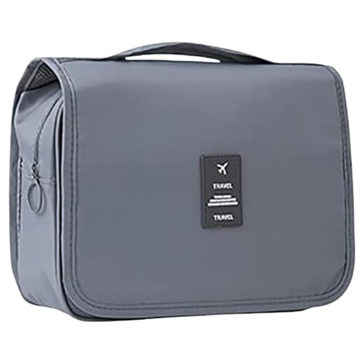 Bolsa Necessaire Maquiagem Cosméticos Feminina Viagem Com Divisória e Cabide para Pendurar Organizador de Maquiagem Muito Espaço para Maquiagem Shampoo Perfumes Higiene Pessoal (Cinza)