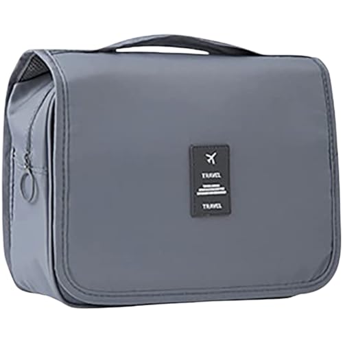 Bolsa Necessaire Maquiagem Cosméticos Feminina Viagem Com Divisória e Cabide para Pendurar Organizador de Maquiagem Muito Espaço para Maquiagem Shampoo Perfumes Higiene Pessoal (Cinza)