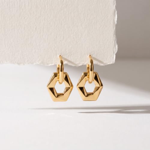 Image of PALMONAS Shraddha Kapoor Star Constellation 18K Gold Plated Hexagon Drop Earrings for Women - Waterproof, Anti-Tarnish, Gift for Women & Girls
