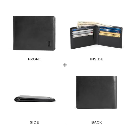 Image of BERLINER BAGS Slim Genuine Leather Mens Wallet Lincoln, Gift Box - Black | Front Pocket Bifold Wallet, 8 Card Slots, 2 Slip-in Pockets, 2 Bill Compartments, RFID Blocking