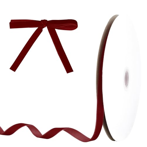 Cinta de Veludo, 1cm X 22m Fita de Presente Para Presentes e Laços | Ideal Para Artesanato, Natal, Dia dos Namorados e Decoração (Bordeaux)