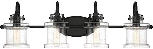 Quoizel Danbury Bath Vanity Lights, 32 Inch 4-Light Earth Black Vintage-Inspired Bathroom Lighting Fixtures Over Mirror, 100W, Clear Seedy Glass, Wall Mount Light for Bathrooms, Kitchen or Hallway