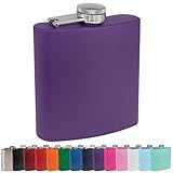 Clear Water Home Goods - 6 oz Powder Coated Stainless Steel Hip Flask - Wedding Party - Groomsman - Bridesmaid (Matte Purple, 1)