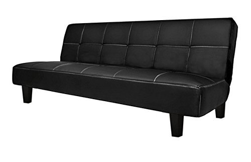 Bagno Italia Sofá Cama Reclinable 180x97x36 en Cuero Artificial Negro, 3 Puestos con Sistema antivuelco