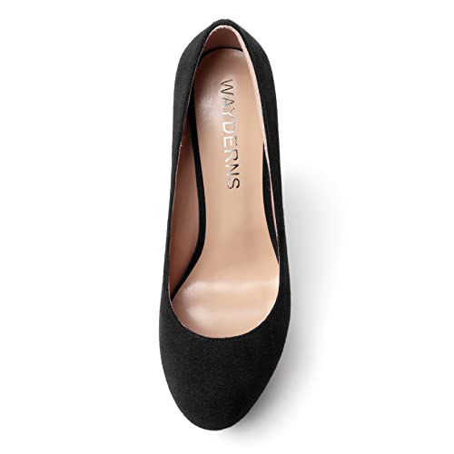 WAYDERNS Womens Platform Solid Suede Round Toe Party Slip On Fashion Wedge High Heel Pumps Shoes 6 Inch3