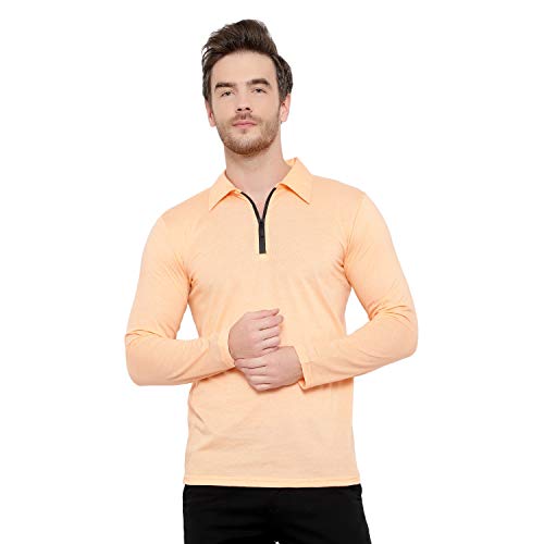 Image of Men's Cotton Blend Full Sleeve Zip Neck Polo T-Shirt (Pack of 1)