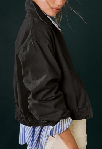 Cropped Bomber Jackets Women Fall Outfits 2025 Lightweight Zip Up Long Sleeve Casual Denim Jacket With Pockets3