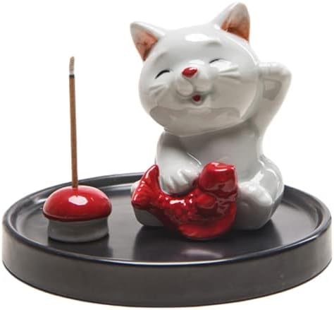 Clowell Cute Cat Incense Holder, Handmade Incense Burner Holder, Ceramic Incense Holder for Incense Stick, Ash Catcher for Yoga and Home Decor, 3.3'' Height, 4'' Diameter (Cat)