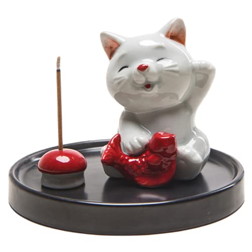 Clowell Cute Cat Incense Holder, Handmade Incense Burner Holder, Ceramic Incense Holder For Incense Stick, Ash Catcher For Yoga And Home Decor, 3.3'' Height, 4'' Diameter (Cat) #TOP2