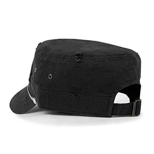 Image of ililily Crystal Gemstone Stud Flower Vintage Cotton Military Army Hat Cadet Cap
