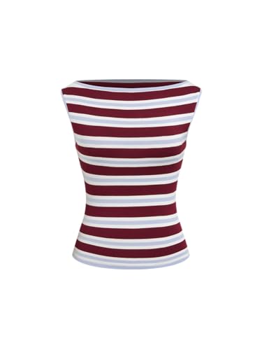 Image of CIDER Boat Neck Tops for Women Sleeveless Ruched Crop Tank Tops | Slim Fit, Trendy Summer Outfits, Casual Tee Shirt