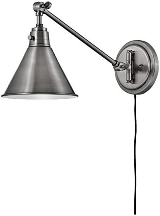 Hinkley Arti Medium Articulating Single Light Wall Sconce, On/Off Switch, Removable Fabric Cord, Two Pivot Points, Polished Antique Nickel