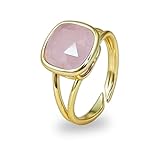 Rose Quartz Ring, Natural Square Faceted Pink Crystal Rings for Women, Adjustable Pink and Gold Ring for Rose Quartz Jewelry
