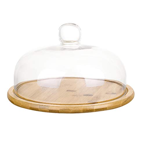 UPKOCH Gâteau Plat De Service avec Dôme en Bois Dessert Stand Plateau Pâtisserie Fromage Affichage en Verre Dôme Cloche Plaque Maîtresse pour Gâteau à La Crème Désert Salade 26CM