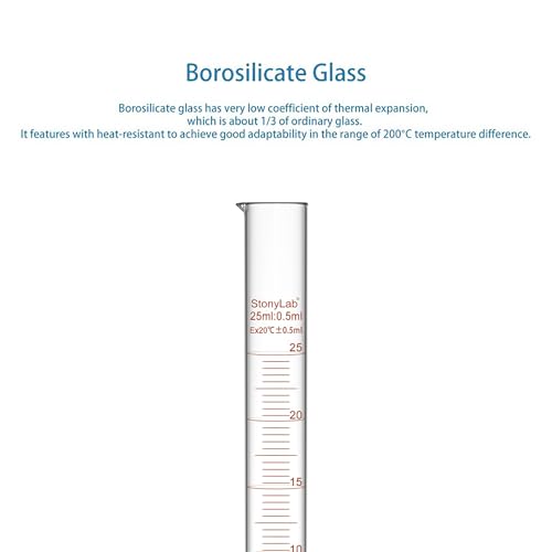 Probeta graduada de 25 ml StonyLab en vidrio de borosilicato para mediciones 4