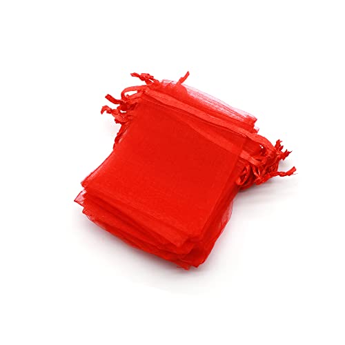 OLILLY - 100 Sachets en Organza - 7 x 9 cm - Couleur Rouge - Idéal pour Mariage, Baptême, Cadeaux, Lavande, Bijoux (Rouge)