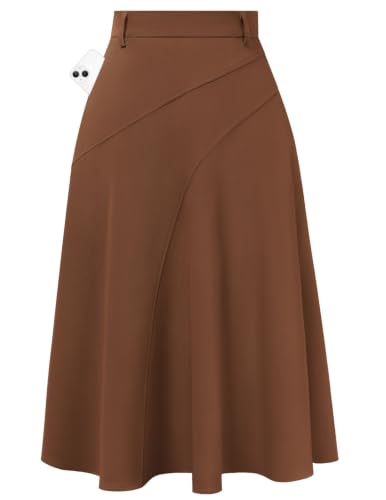 Image of Women's Business Casual Midi Skirt, High Waist Flowy Skirts with Pockets | Flowy, Work, Basic, Elegant, Teacher, Formal, Office, Funeral, Church, Fashion, Outfits, Clothing