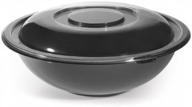 Plastic Salad Bowls with Lid/Food Containers - Black - Hand Washable and Reusable - 48oz (1.35 Litre) - Pack of 10