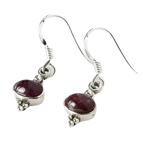 Boucles d'oreilles rubis naturel 25x8mm en argent 925 style lisse