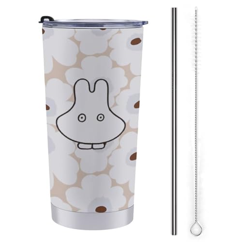 ミッフィー スヌーピー スナフキン リトルミイ タンブラー マグカップ コーヒーカップ コンビニカップ 保冷 保温 水筒 直飲み ステンレス 蓋付き 持ち運び ストロー キャラクター かわいい 600ml (ミッフィー・ベージュB)