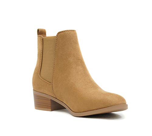 Soda TEAPOT ~ WOMEN STACK LOW BLOCK HEEL CHELSEA FASHION ANKLE BOOTIE W/DOUBLE ELASTIC GORE2