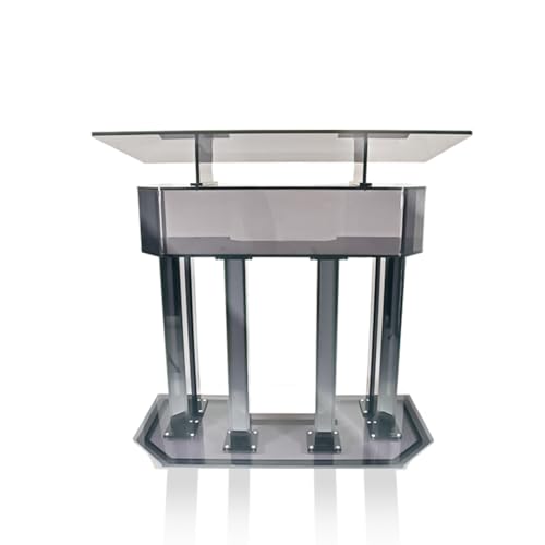 Kingdom 3 Tier Smoky Acrylic Lectern or Podium with 6 Column Base and a Wide Middle Shelf with Plenty of Space for Your Presentation Needs - Smoky (Plain/Non-Personalized)