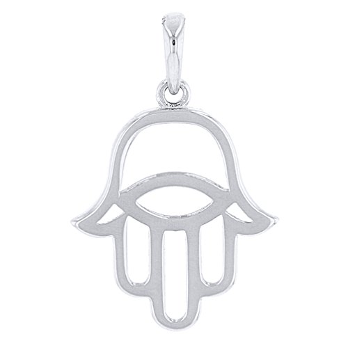 Solid 14k White Gold Hamsa with Evil Eye Pendant