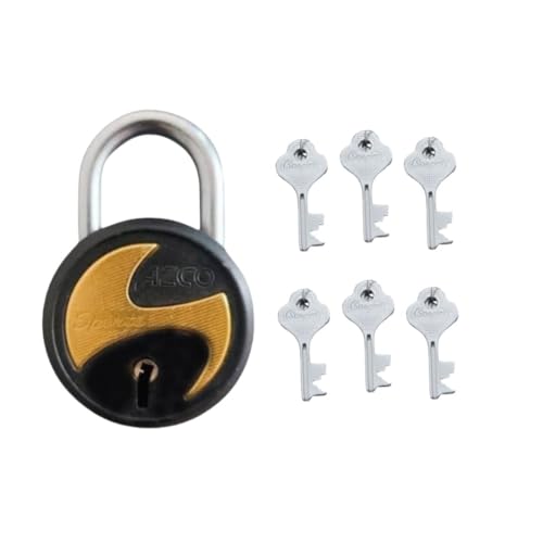 Image of Azco Round Locks Multiple Keys Padlocks 52mm 65mm Steel Levers Double Locking, Strong Hardened Shackle Lock and Key for Home Door Shutter Shop Office Main Gate (6 Keys BSport 65mm Pack of 1)