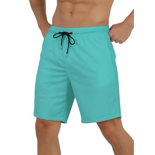 9 Inch Men Swim Trunks with Mesh Lining Quick Dry Breathable Pockets for Summer Beach Cruise Water Park Gym Running Small Solid Army Green